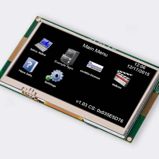 A photo of 4.3″ PCAP Touchscreen LCD GUI from the front angle