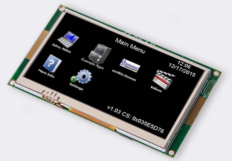 A photo of 4.3″ PCAP Touchscreen LCD GUI from the front angle