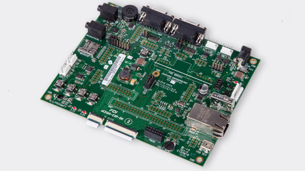 A photo of Expansion Board for µEZGUIs with full 70-pin breakout and USB, Ethernet, audio, microSD, I2C, serial, FET, etc from the front