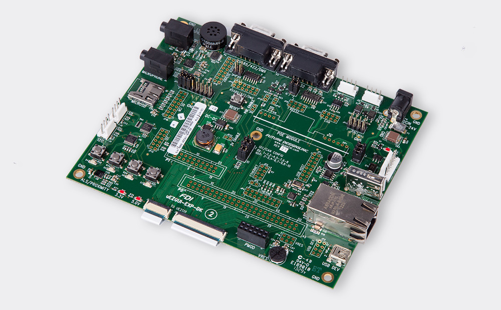 Expansion Board for µEZGUIs with full 70-pin breakout and USB, Ethernet, audio, microSD, I2C, serial, FET, etc – µEZGUI-EXP-DK