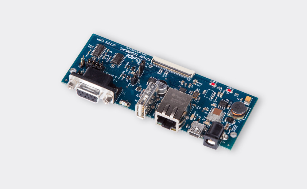 Expansion Board for µEZGUIs with Ethernet, USB Host/Device, RS232/RS485, Power Input – µEZGUI-EXP1
